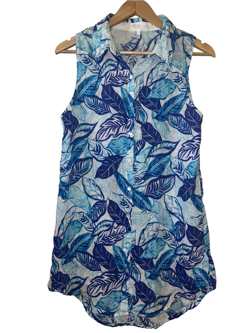 100% Linen Sundress Swim Cover Up Tropical Vacation Sigrid Olsen Women’s Small